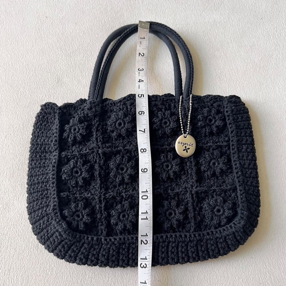 Black crochet handbag with floral motifs y2k hippie boho goth Whimsigoth espirit - Picture 4 of 8